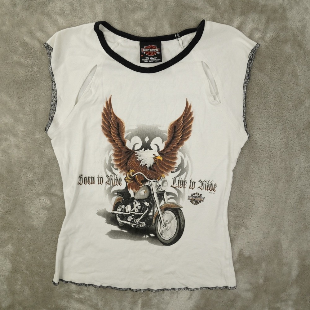 Harley Davidson Eagle Biker Graphic T Shirt Women's Medium Vintage Y2K Grunge